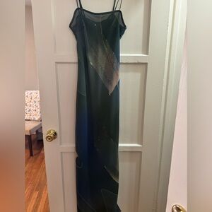 Sheer Black Slip Maxi Dress with Subtle Print